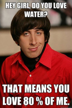 Howard meme says: Hey baby do you love water? That means you love 80% ...