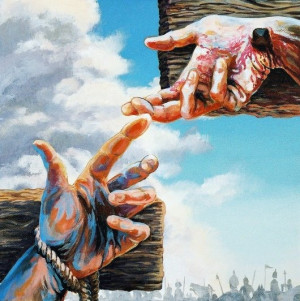 The thief on the cross hung next to Jesus and with a prickle in his ...