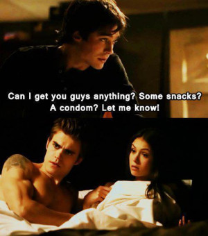condoms, damon salvatore, elena gillbert, funny, ian somerhalder, mean ...