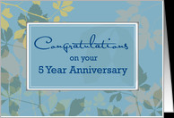 5th Year Employee Anniversary, Blue, Leaves card - Product #671417