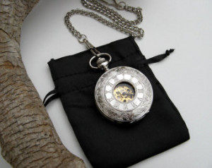 Pocket Watch Silver Engraved Roman, Mechanical Pocket Watch includes ...