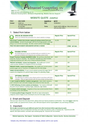 Or click this link for a sample quote of a recent website project.