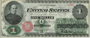 Salmon P. Chase on the obverse side of the first official $1 bill of ...