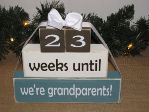 Grandparent countdown. Wood Blocks. Pregnancy announcement. 