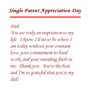 Single Parent Dad Appreciation Letter of Parents Day