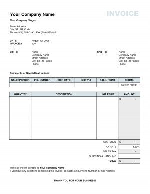 Sales Invoice with Tax, Shipping and Handling Excel Template by ...