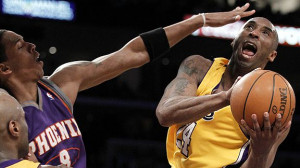 ... as the Los Angeles Lakers and Kobe Bryant play the Boston Celtics