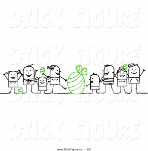 Art Of A Stick Figure People Character Families With Green Easter Eggs