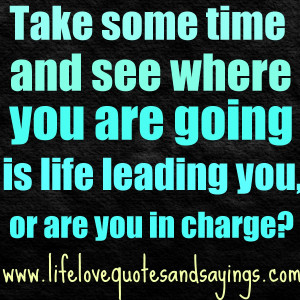 Take some time and see where you are going… is life leading you, or ...