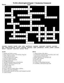 To Kill a Mockingbird Chapter 1 Vocabulary Crossword Puzzle and KEY