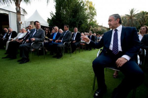 Cyprus President Nicos Anastasiades (L) chatting with Turkish Cypriot ...