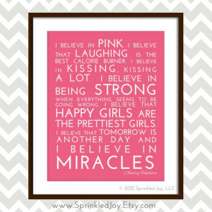 Believe in Pink - Audrey Hepburn Inspirational Quote, Modern 8x10 ...