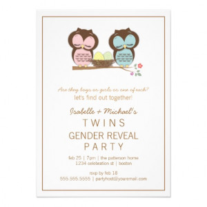 Cute Owls Twin Baby Gender Reveal Party Invitation