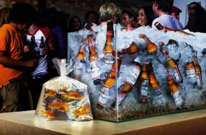 ... Budweiser bottles in the aquarium instead of fish - great alcohol ads