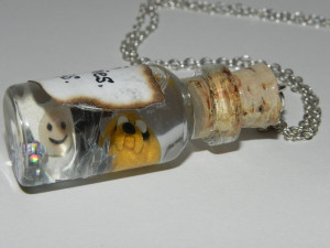 Adventure Time Jake and Finn Bottle Necklace with by Secretvixen