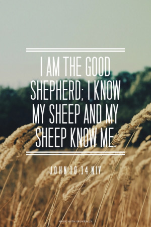 am the good shepherd; I know my sheep and my sheep know me. John 10 ...