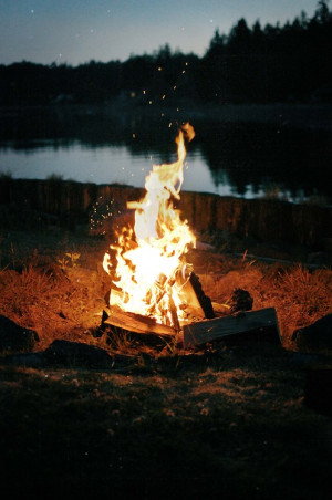 lake landscape night stars reflection campfire Camping