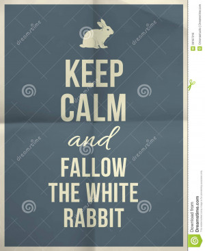 Keep calm and fallow the white rabbit quote on navy blue folded in ...
