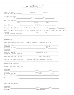 Job Application Form Wee Care Kidz Professional Nanny Serivce Name ...