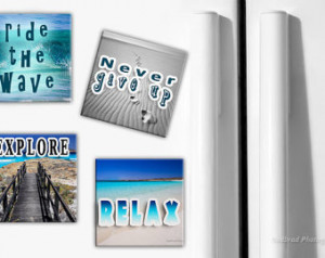 Quotes, Locker Magnet, blue, aqua, ocean, ride the wave, never give up ...