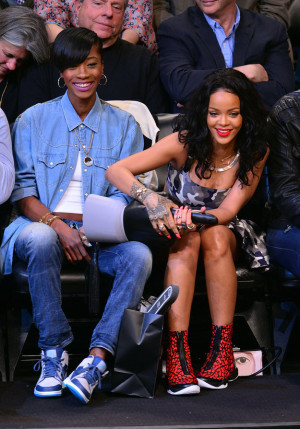 Rihanna Having Fun With Giant Finger At Nets Basketball Game