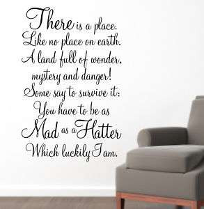 Alice in Wonderland Wall Quote MAD AS A HATTER WA087