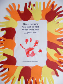 handprint poem on orange A3 paper. He then drew around his handprint ...