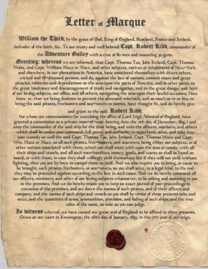 Captain William Kidd or Robert Kidd. Fateful letter from William III