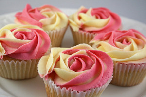 ... flower, food, girly, icing, muffin, pink, pretty, rose, yellow, yummy