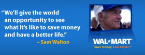 Photo of Sam Walton talking about new WalMart logo