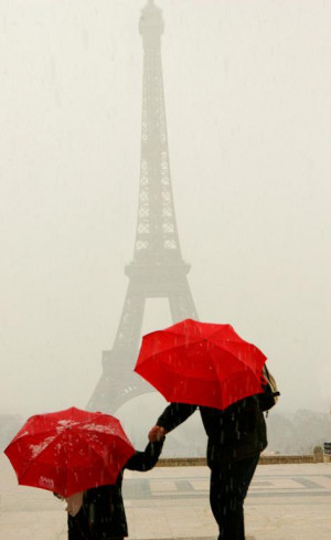 cute, paris, rain, red, umbrella