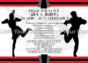 Great Gatsby Roaring 20's Flapper Couple Birthday Party Invitation ...
