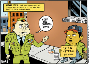 cartoon depicting the plight of homeless veterans.