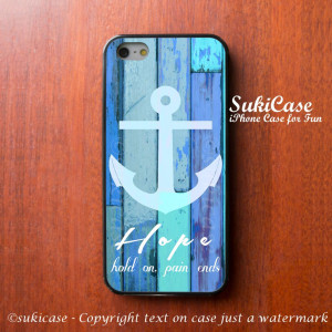 IPHONE 5S CASE Blue Anchor Hope Encouragement Quote Word Poem Wooden ...