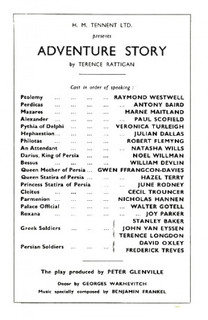 Adventure Story Cast list by Terence Rattigan with Paul Scofield