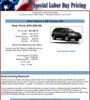 Sample Email templates - Vehicle price quotes