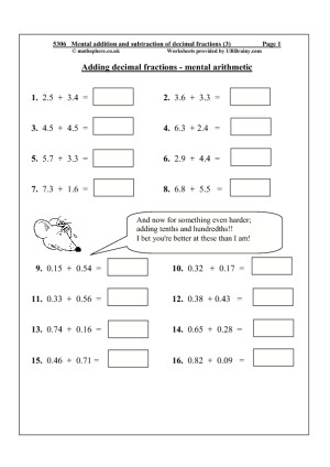 Decimal Addition and Subtraction Worksheets