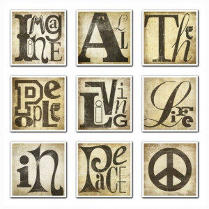 John Lennon Quote Lyric Print Set Digital Typography Art - Imagine All ...