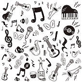 Hand drawn,doodle music icon set - royalty free clip art