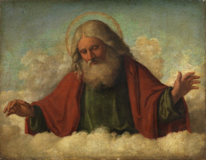 This is a painting called God the Father , by Cima da Conegliano.