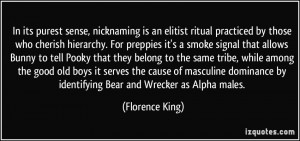 ... by identifying Bear and Wrecker as Alpha males. - Florence King