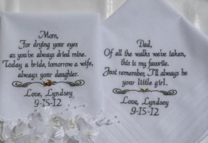Mom & Dad Personalized Embroidered Wedding Handkerchief for Parents of ...