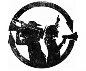 We Are Change Logo - 2 people - 1 with video camera and 1 with a ...