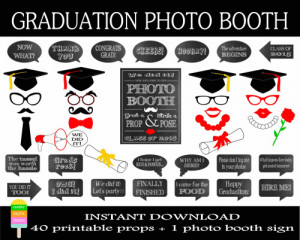 Graduation Photo Booth Props –Set of 41 Pieces: 20 Props, 20 Speech ...