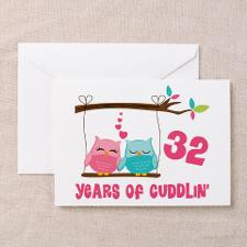32nd Anniversary Owl Couple Greeting Cards (Pk of for