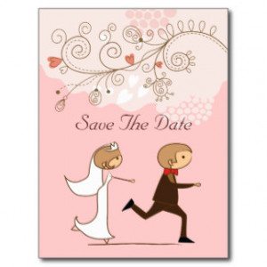 Cute Bride Chasing Groom Save The Date Wedding Postcard