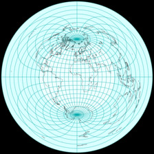 Equatorial azimuthal equidistant projection with inner hemisphere