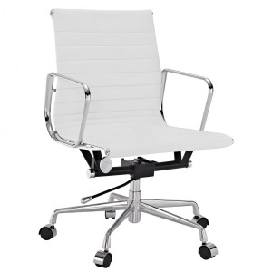 Eames Style Aluminum Group Management Office Chair in White Leather