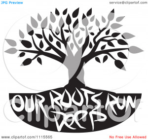 Clipart Black And White Family Tree With Our Roots Run Deep Text ...