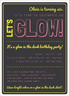 Glow in the Dark Theme Birthday Party Invitation Custom Printable ...